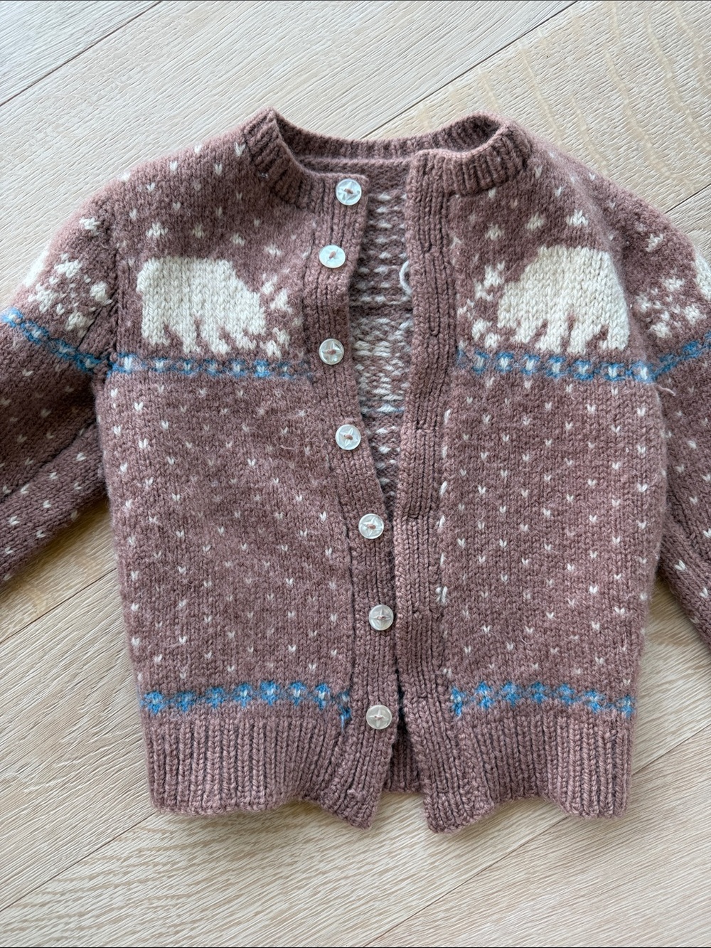 Vintage Brown Knit Cardigan with Polar Bear Motif wool 5y 🤎🧸